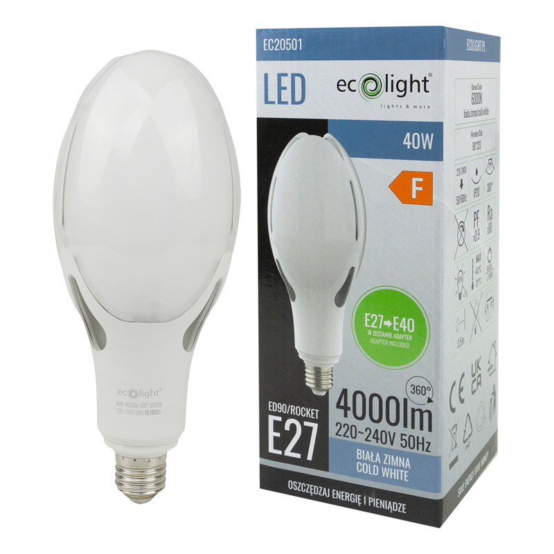 Żarówka LED rocket E27 40w 6000k 4000lm e-27->e-40 2 Żarówka LED rocket E27 40w 6000k 4000lm e-27->e-40 - obrazek 2