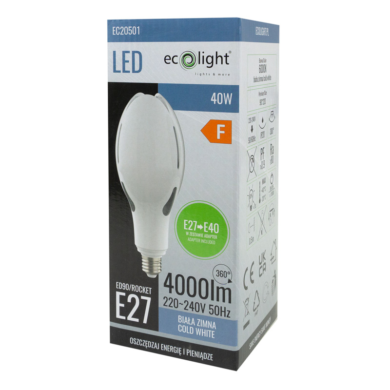 Żarówka LED rocket E27 40w 6000k 4000lm e-27->e-40 3 Żarówka LED rocket E27 40w 6000k 4000lm e-27->e-40 - obrazek 3