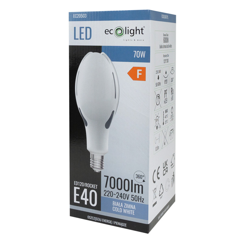 Żarówka LED rocket e40 70w 6000k 7000lm 3 Żarówka LED rocket e40 70w 6000k 7000lm - obrazek 3