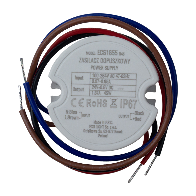 Zasilacz do puszki fi60 1,87a 45w 24v ip67 50x22 1 Zasilacz do puszki fi60 1