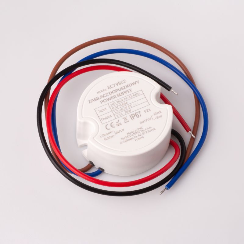 Zasilacz do puszki fi60 2,50a 30w 12v ip67 50x22 1 Zasilacz do puszki fi60 2