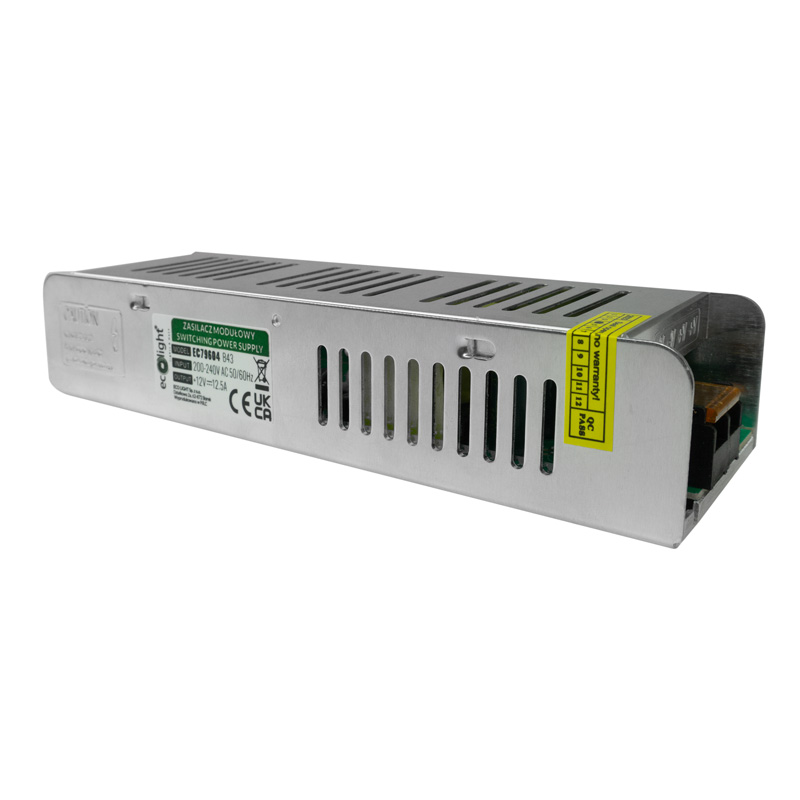 Zasilacz LED 150w 12v 12.5a ip20 slim 200x60x40 1 Zasilacz LED 150W 12V 12.5A IP20 SLIM 200x60x40 — oświetlenie LED