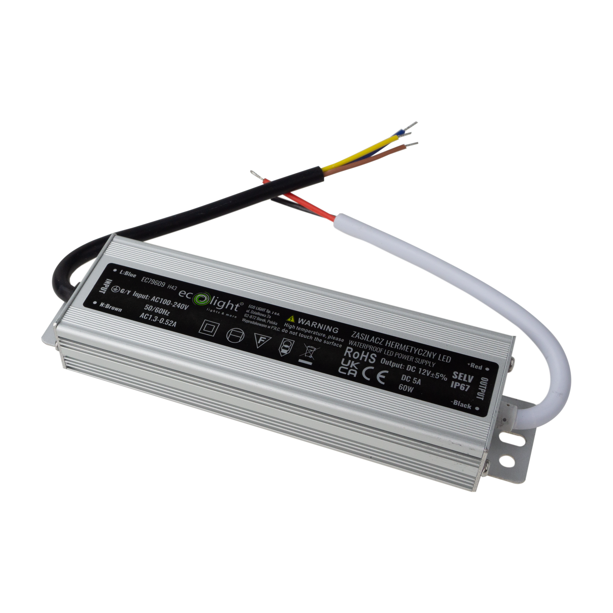 Zasilacz LED hermetyczny 60w 12v 5a 180x40x22 1 Zasilacz LED hermetyczny 60W 12V 5A 180x40x22 — oświetlenie LED