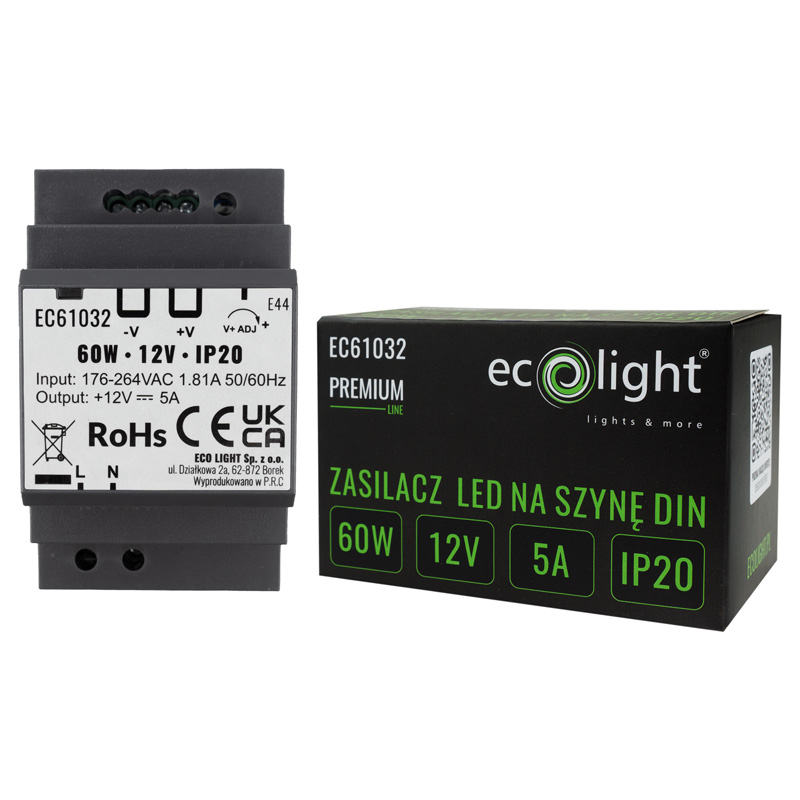Zasilacz na szynę din premium 3m 12v 60w 4 Zasilacz na szynę din premium 3m 12v 60w - obrazek 4