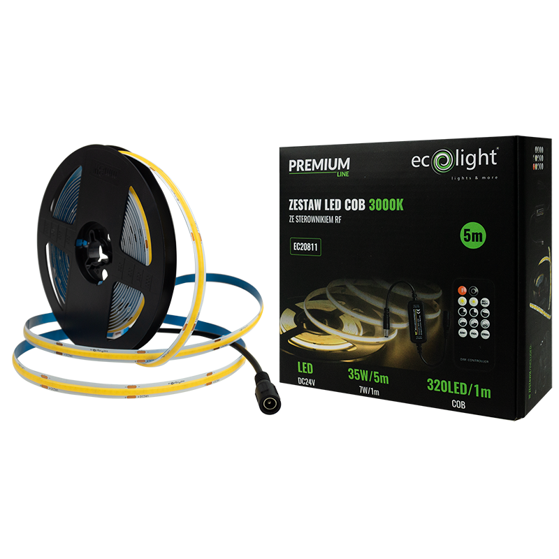 Zestaw taśma LED COB 320 24v 7w/m 3000k ip20 /5m/ 4 Zestaw taśma LED COB 320 24v 7w/m 3000k ip20 /5m/ - obrazek 4